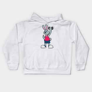 Rabbit at Fitness with Dumbbell Kids Hoodie